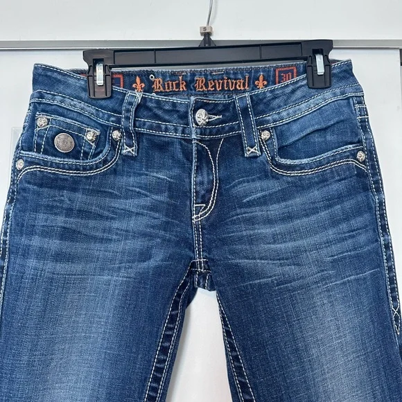 Rock Revival Blue Straight Leg Jeans Classic Style - Picture 3 of 6